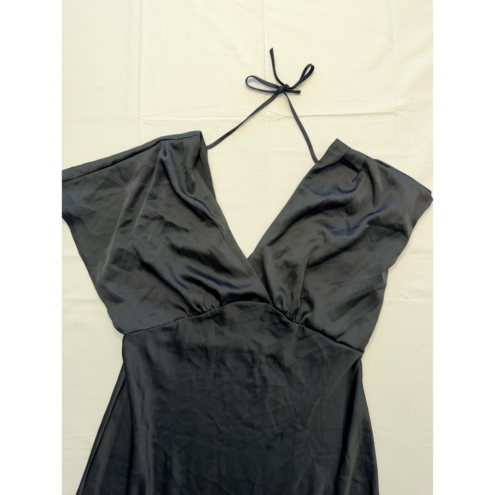 A New Day Dress Womens Large Black Satin V-Neck Flutter Sleeve Midi Party Wear - Picture 6 of 12